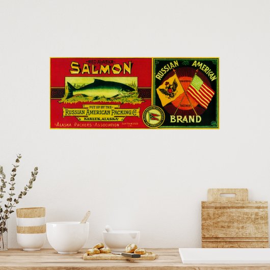 Russisch-amerikanischer Lachs kann LabelKarluk, AK Poster (Küche)