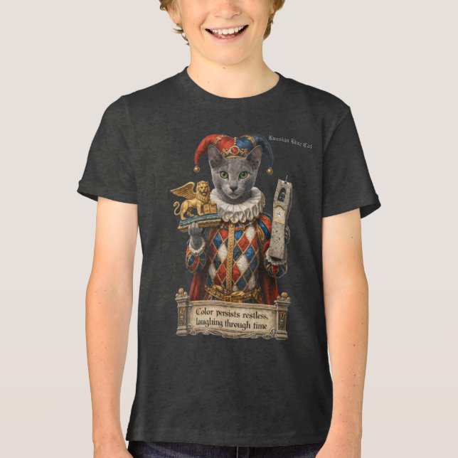 Russisch Blau Arlequin Katze Tri-Blend Shirt (Vorderseite)