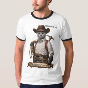 Russisch Blau Cowboy Katze – Freiheit aufbauen T-Shirt