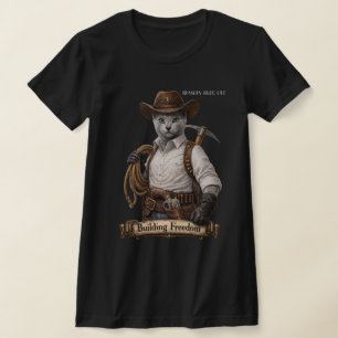 Russisch Blau Cowboy Katze – Freiheit aufbauen T-Shirt