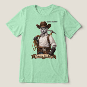 Russisch Blau Cowboy Katze – Freiheit aufbauen Tri-Blend Shirt