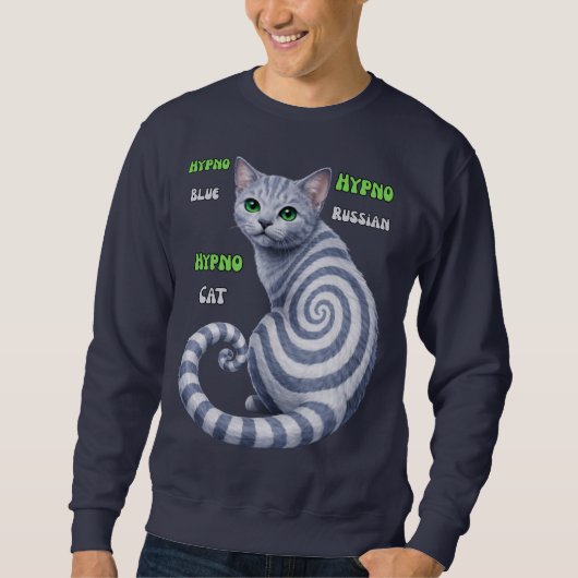 Russisch Blau Hypno-Katze Sweatshirt (Vorderseite)