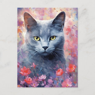 Russisch Blau Katze bunte Wasserfarben-Kunst Postkarte