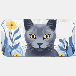 Russisch Blau Katze Gelbe Blumen Case-Mate iPhone Hülle
