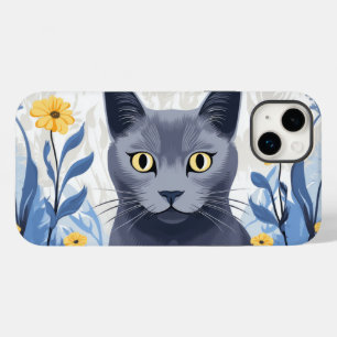 Russisch Blau Katze Gelbe Blumen Case-Mate iPhone 14 Plus Hülle