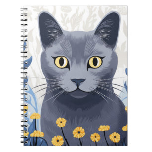 Russisch Blau Katze Gelbe Blumen Notizblock