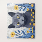 Russisch Blau Katze Gelbe Blumen Puzzle (Vertikal)
