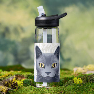 Russisch Blau Katze Gelbe Blumen Trinkflasche