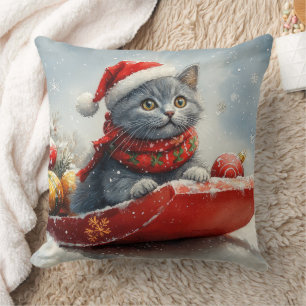 Russisch Blau Katze im Schlitten Lass es schneien  Kissen