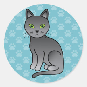 Russisch Blau Katze mit grünen Augen, die sitzt Runder Aufkleber