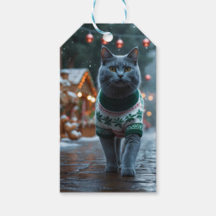 Russisch Blau Katze Weihnachten Schnee Feiertag  Geschenkanhänger