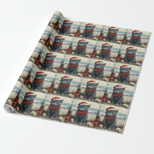 Russisch Blau Katze Weihnachten Vintage Strand Geschenkpapier