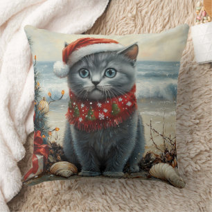 Russisch Blau Katze Weihnachten Vintage Strand Kissen