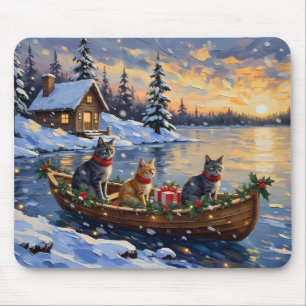 Russisch Blau Katze Weihnachtsboot Urlaub Mousepad