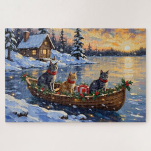 Russisch Blau Katze Weihnachtsboot Urlaub Puzzle