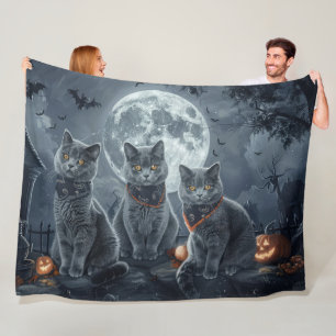 Russisch Blau Katzen Halloween Gruselig Fleecedecke