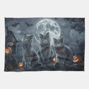 Russisch Blau Katzen Halloween Gruselig Geschirrtuch