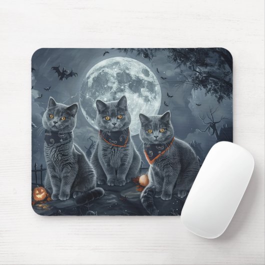 Russisch Blau Katzen Halloween Gruselig Mousepad (Mit Mouse)