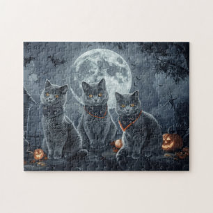 Russisch Blau Katzen Halloween Gruselig Puzzle