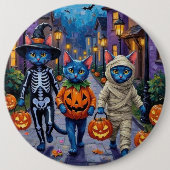 Russisch Blau Katzen in Halloween-Kostümen Button (Vorderseite)