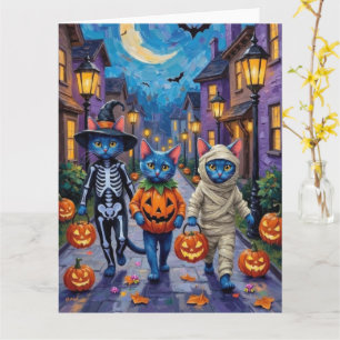 Russisch Blau Katzen in Halloween-Kostümen Karte
