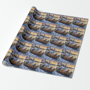 Russisch Blau Katzen-Weihnachtsboot-Feier Geschenkpapier