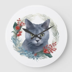 Russisch Blau Katzen-Weihnachtskranz Festliches Kä Große Wanduhr