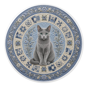 Russisch Blau Katzenquilts  Keramikknauf