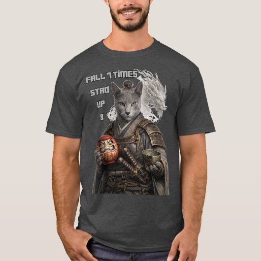 Russisch Blau Samurai Katze T-Shirt (Vorderseite)