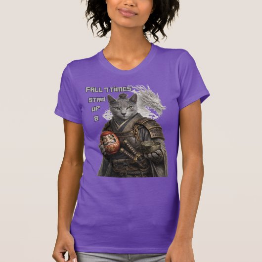 Russisch Blau Samurai Katze T-Shirt (Vorderseite)