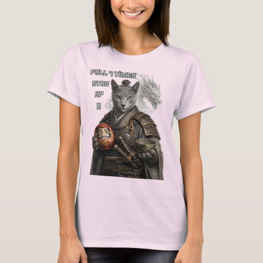 Russisch Blau Samurai Katze T-Shirt (Vorderseite)