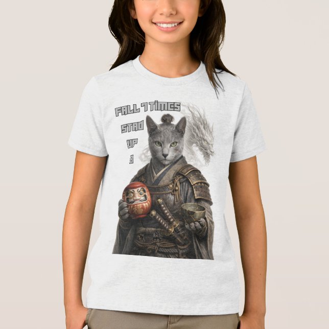 Russisch Blau Samurai Katze Tri-Blend Shirt (Vorderseite)