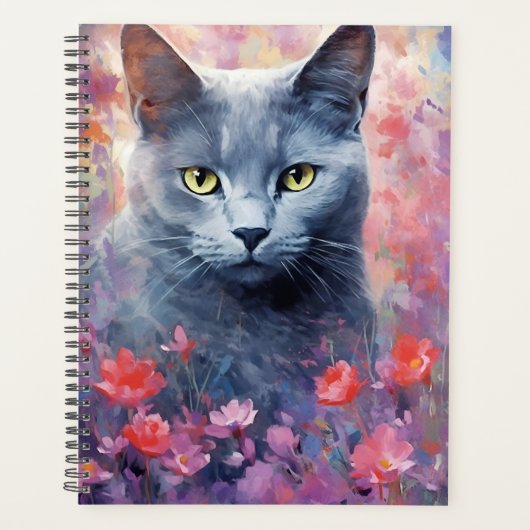 Russisch-Blaue Katze farbige Aquarellbilder Planer (Vorderseite)