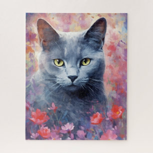 Russisch-Blaue Katze farbige Aquarellbilder Puzzle