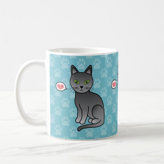 Russisch blaue Katzen mit Herz auf blauem Hintergr Kaffeetasse (Links)
