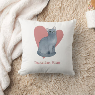 Russisch Blue Cat Watercolor Kitty Pink Herz Kissen
