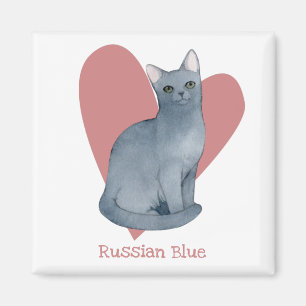 Russisch Blue Cat Watercolor Kitty Pink Herz Magnet