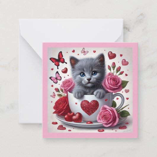 Russisch Blue Kitten Valentine's Day Mitteilungskarte (Vorderseite)