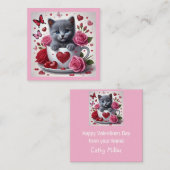 Russisch Blue Kitten Valentine's Day Mitteilungskarte (Vorne/Hinten)