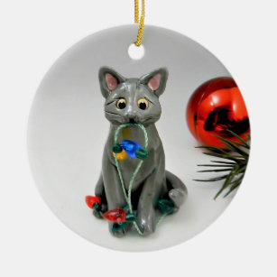Russisch-graue Katze Keramik Ornament