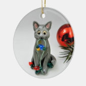 Russisch-graue Katze Keramik Ornament (Links)