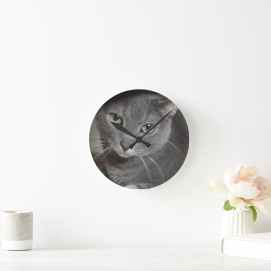 Russisch-graue Katze Runde Wanduhr (Zuhause)