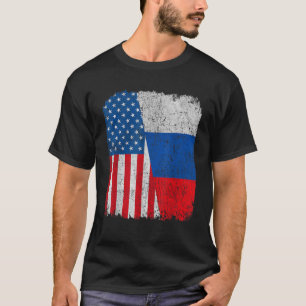 Russische Amerikanische Flagge Halbe USA Russland  T-Shirt