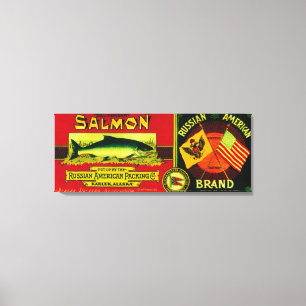 Russische amerikanische Lachse können LabelKarluk Leinwanddruck