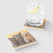 Russische blaue Kätzchen und Dackel-Welpen Steinuntersetzer (Seitenansicht)