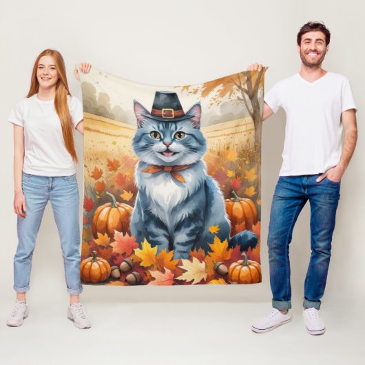 Russische Blaue Katze Herbst Verlassene Erntedank Fleecedecke (Beispiel)