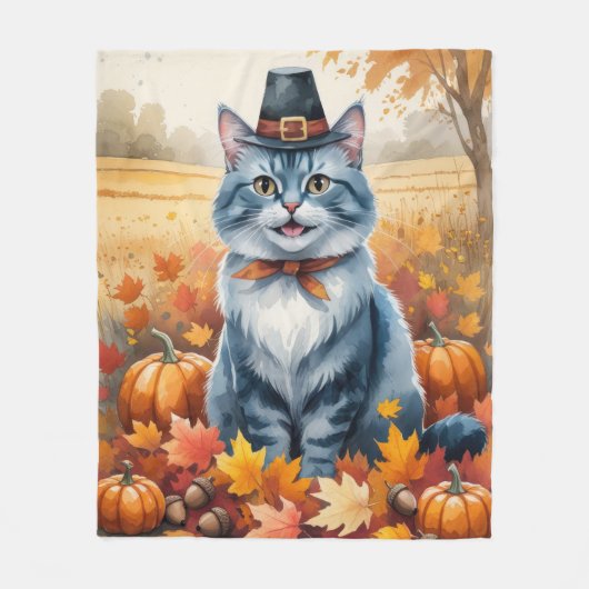 Russische Blaue Katze Herbst Verlassene Erntedank  Fleecedecke (Vorderseite)