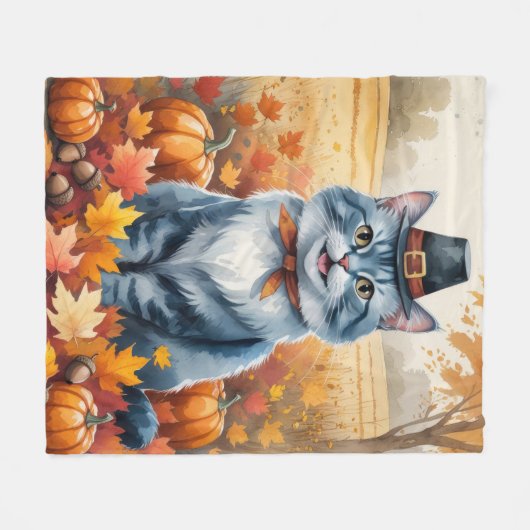 Russische Blaue Katze Herbst Verlassene Erntedank  Fleecedecke (Vorderseite (Horizontal))