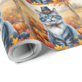 Russische Blaue Katze Herbst Verlassene Erntedank Geschenkpapier (Rolleneckpunkt)