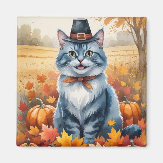 Russische Blaue Katze Herbst Verlassene Erntedank  Magnet (Vorne)